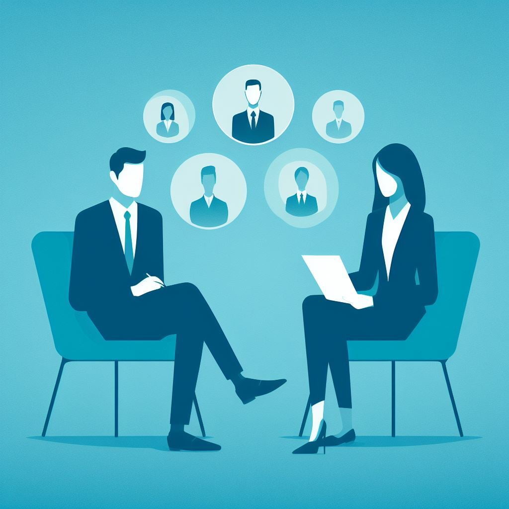 An image of two people in an interview setting, showcasing the personalized and professional approach to executive search and placement services.